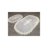 Bonny Home Gri Lisa 2li Oval Çeyizlik Fransız Dantelli Aplikli Klozet Takımı Banyo Paspas Seti, 70x115 cm