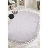 Bonny Home Gri Oval Antibakteriyel Leke Tutmaz Yıkanabilir Çocuk Odası Halısı, 80 x 200 cm, Ponpon Saçaklı