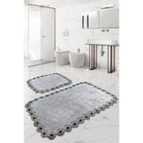 Bonny Home Gülruba Köşeli Gri Dantelli 2'li Banyo Paspası Seti, 105x65 cm, Kaymaz Tabanlı