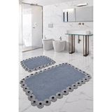 Bonny Home Gülruba Köşeli Koyu Gri Çeyizlik Dantelli 2'li Banyo Paspası Seti Kaymaz Tabanlı Klozet Takımı