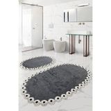 Bonny Home Gülruba Oval Antrasit Çeyizlik Dantelli 2'li Banyo Paspası Seti Kaymaz Tabanlı Klozet Takımı