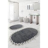Bonny Home Gülruba Oval Antrasit Dantelli 2'li Banyo Paspası Seti, 120 x 65 cm, Kaymaz Tabanlı