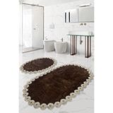 Bonny Home Gülruba Oval Kahve Çeyizlik Dantelli 2'li Banyo Paspası Seti, Kaymaz Tabanlı Klozet Takımı, 120 x 65 cm