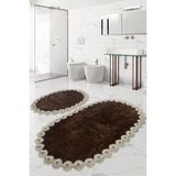Bonny Home Gülruba Oval Kahve Çeyizlik Dantelli 2'li Banyo Paspası Seti Kaymaz Tabanlı Klozet Takımı