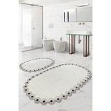 Bonny Home Gülruba Oval Krem Çeyizlik Dantelli 2'li Banyo Paspası Seti Kaymaz Tabanlı Klozet Takımı