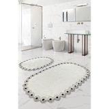 Bonny Home Gülruba Oval Krem Dantelli 2'li Banyo Paspası Seti, 120x70 cm + 65x55 cm, Kaymaz Tabanlı