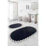 Bonny Home Gülruba Oval Siyah Dantelli 2'li Banyo Paspası Seti, 120x70 cm + 65x55 cm, Kaymaz Tabanlı