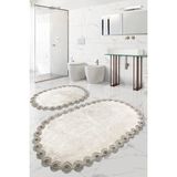 Bonny Home Gülruba Oval Vizon Çeyizlik Dantelli 2'li Banyo Paspası Seti Kaymaz Tabanlı Klozet Takımı