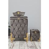 Bonny Home Kapitone MDF Antrasit Renk 3'lü Çamaşır Sepeti Kirli Sepeti Banyo Seti
