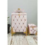 Bonny Home Kapitone MDF Pudra Renk 3'lü Çamaşır Sepeti Kirli Sepeti Banyo Seti