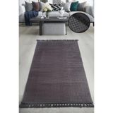 Bonny Home Kare Plus Antrasit Ponpon Saçaklı Çocuk Odası Halısı, 200x250 cm, Kaymaz Tabanlı