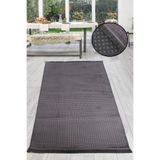 Bonny Home Kare Plus Antrasit Spor Saçaklı Yolluk, 100 x 330 cm, Kaymaz Tabanlı, Makinede Yıkanabilir