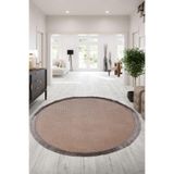 Bonny Home Kare Plus Vizon Yuvarlak Spor Düz Saçaklı Yolluk, 100 x 100 cm, Kaymaz Tabanlı, Yıkanabilir Püsküllü Halı