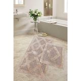Bonny Home Karo Bej Tufting Naturel Pamuk 2'li Banyo Paspası Seti, 60x100 cm ve 50x60 cm, Makinede Yıkanabilir