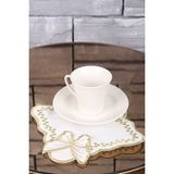 Bonny Home Kelebek Gold 6'lı Linen Keten Kahve Yanı Kokteyl Sunum Parti Peçetesi Nakış Işlemeli Sunumluk - 15 x 15 cm