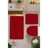 Bonny Home Kırmızı 3'lü Banyo Halısı Paspası Seti Kaymaz Tabanlı Yıkanabilir Klozet Takımı Venisa