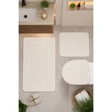 Bonny Home Krem 3'lü Banyo Halısı Paspası Seti Kaymaz Tabanlı Yıkanabilir Klozet Takımı Venisa
