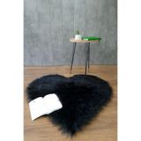 Bonny Home Kürk Halı Kalp Siyah, 150 x 150 cm, Peluş Tüylü Dekoratif Mutfak Salon Oda Halısı