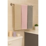 Bonny Home Line 3'lü Banyo Havlusu Seti, 100x150 cm,%100 Pamuk, Pembe-Antrasit-Bej, Linedsn-banyo
