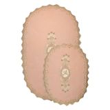 Bonny Home Lisa 2li Oval Çeyizlik Fransız Dantelli Aplikli Klozet Takımı Banyo Paspas Seti, Pudra, 70x115 cm