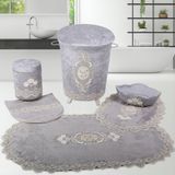 Bonny Home Lisa Gri 6 Prç Dantelli Banyo Kirli Çamaşır Sepeti Seti + Banyo Paspası Seti
