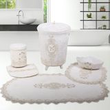 Bonny Home Lisa Krem 6 Prç Dantelli Banyo Kirli Çamaşır Sepeti Seti + Banyo Paspası Seti