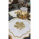 Bonny Home Liva Gold 6'lı Kokteyl Kahve Sunum Peçetesi, Maraş İşi Sırma Nakış İşlemeli, Gardenya Desenli, Kare Şekil, Beyaz