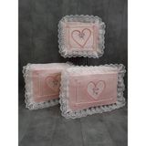Bonny Home Love Pudra Pembe Dantelli Kalpli 3'lü Çeyizlik Hurç Seti, Düğün, Nişan, Bohça, Gelin, Damat, Hurcu