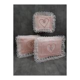 Bonny Home Love Pudra Pembe Dantelli Kalpli 3'lü Çeyizlik Hurç Seti
