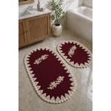 Bonny Home Mürdüm 2li Fransız Dantelli Lüks Banyo Paspası Kaymaz Tabanlı Çeyizlik Hediyelik Oval Banyo Paspas S