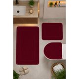 Bonny Home Mürdüm 3'lü Büyük Boy Banyo Halısı Paspası Seti Kaymaz Deri Tabanlı Yıkanabilir Klozet Takımı Venisa