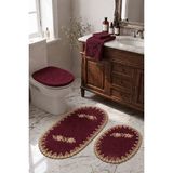 Bonny Home Mürdüm 3lü Fransız Dantelli Lüks Banyo Paspası Kaymaz Çeyizlik Oval Banyo Paspas Seti Lauris