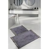 Bonny Home Nova Antrasit 60 x 100 cm - 50 x 60 cm 2'li Köşeli Ponpon Saçaklı Banyo Halısı Paspası Seti