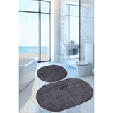 Bonny Home Nova Antrasit Oval 60X100 + 50X60 cm 2'li Banyo Paspası Seti Kaymaz Tabanlı Klozet Takımı