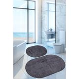 Bonny Home Nova Antrasit Oval 60x100 + 50x60 cm 2'li Banyo Paspası Seti, Kaymaz Tabanlı