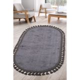 Bonny Home Nova Antrasit Oval Mutfak Halısı, 100x150 cm, Ponpon Saçaklı, Makinede Yıkanabilir, Kaymaz Taban