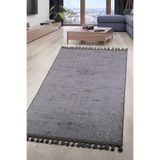 Bonny Home Nova Antrasit Ponpon Saçaklı Mutfak Halısı, 100x330 cm, Leke Tutmaz Yıkanabilir