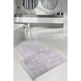 Bonny Home Nova Gri 60x100 + 50x60 cm 2'li Köşeli Ponpon Saçaklı Banyo Halısı Kaymaz Yıkanabilir Paspas Seti