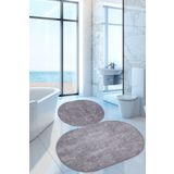 Bonny Home Nova Gri Oval 60X100 + 50X60 cm 2'li Banyo Paspası Seti Kaymaz Tabanlı Yıkanabilir Klozet Takımı