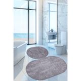 Bonny Home Nova Gri Oval 60x100 + 50x60 cm 2'li Banyo Paspası Seti, Kaymaz Tabanlı, Yıkanabilir