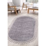 Bonny Home Nova Gri Oval Mutfak Halısı, 80x150 cm, Ponpon Saçaklı, Leke Tutmaz, Yıkanabilir, Kaymaz Taban