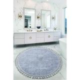Bonny Home Nova Gri Yuvarlak 100x100 cm Ponpon Saçaklı Kaymaz Tabanlı Banyo Paspası
