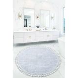 Bonny Home Nova Gri Yuvarlak 120X120 cm Ponpon Saçaklı Kaymaz Tabanlı Makinede Yıkanabilir Banyo Paspası