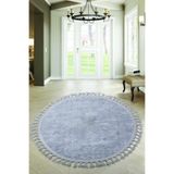 Bonny Home Nova Gri Yuvarlak Mutfak Halısı, 120x120 cm, Ponpon Saçaklı, Kaymaz Tabanlı