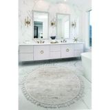 Bonny Home Nova Krem Yuvarlak 100x100 cm Ponpon Saçaklı Kaymaz Tabanlı Banyo Paspası