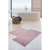 Bonny Home Nova Pembe 2'li Pamuk Kaymaz Klozet Takımı Saçaklı Yıkanabilir Banyo Paspası Seti, 60x100 + 50x60 cm