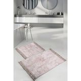 Bonny Home Nova Vizon 60X100 + 50X60 cm 2'li Köşeli Ponpon Saçaklı Banyo Halısı Kaymaz Yıkanabilir Paspas Seti