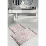 Bonny Home Nova Vizon 60x100 + 50x60 cm 2'li Köşeli Ponpon Saçaklı Banyo Halısı Seti, Kaymaz Yıkanabilir
