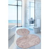 Bonny Home Nova Vizon Oval 60x100 + 50x60 cm 2'li Banyo Paspası Seti Kaymaz Tabanlı Yıkanabilir Klozet Takımı