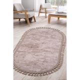 Bonny Home Nova Vizon Oval Ponpon Saçaklı Dekoratif Halı, 60 x 100 cm, Leke Tutmaz Yıkanabilir